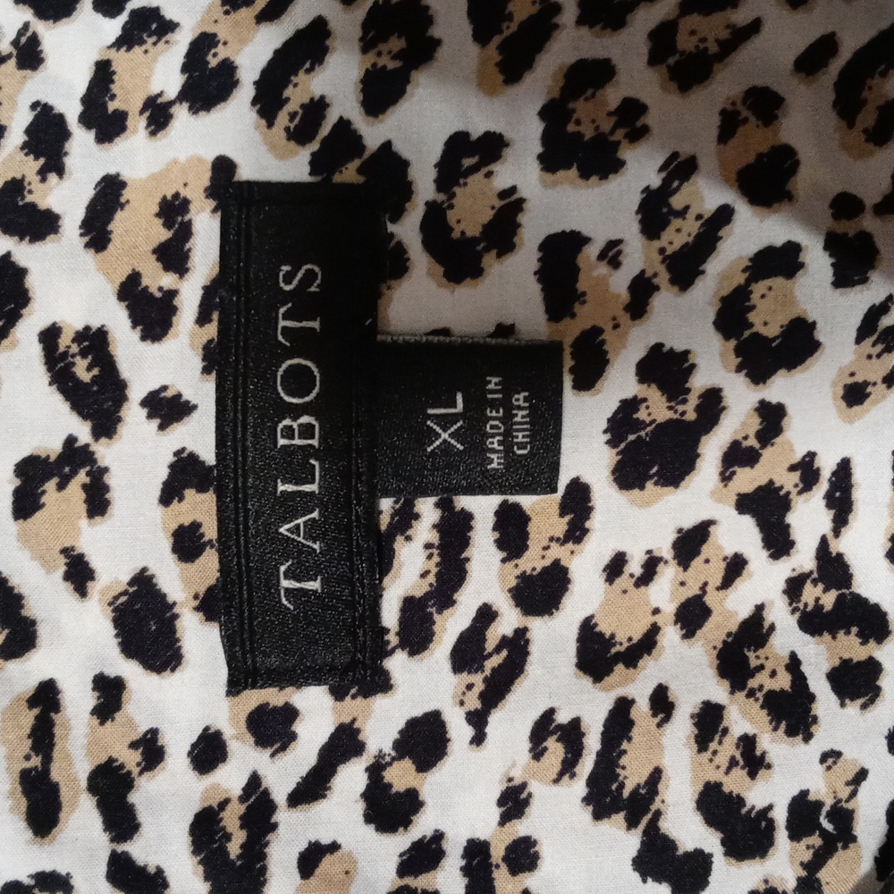 🐆Talbots🐆 - Black/Tan Leopard Print Classic Cotton L/S Button Down - Picture 4 of 11